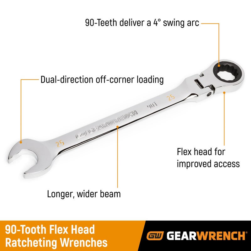GEARWRENCH 3/4"" 4 Degree Swing Arch 12 Point Flex Head Ratcheting Combination Wrench - 86749 - Image 2